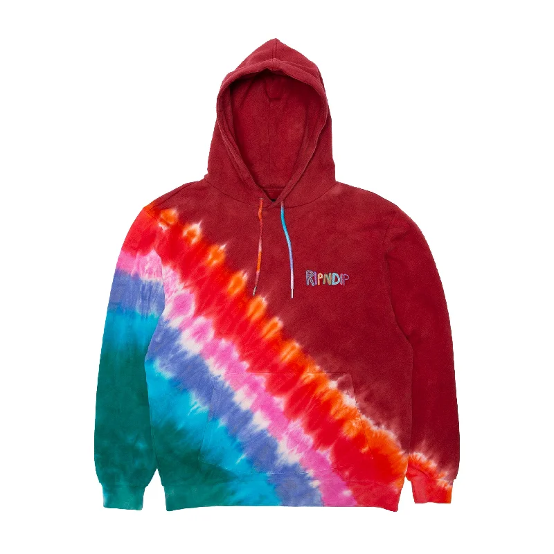 Men's Hoodies with Reinforced HemsOG Prisma Embroidered Hoodie (Red Tie Dye)