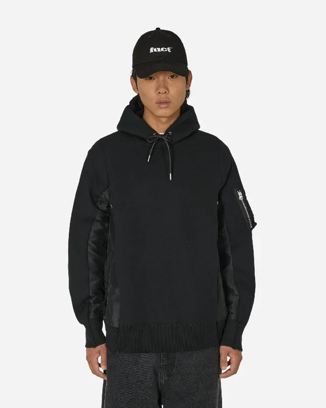 Men's Hoodies with Kangaroo PocketsSponge Sweat x Nylon Twill Hooded Sweatshirt Black / Black