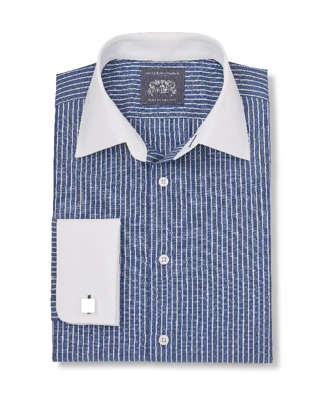 Men's Organic Cotton Shirts for Eco-ConsciousnessMiles Navy Reverse Stripe Made-To-Measure Shirt Men's Organic Cotton Shirts for Eco-ConsciousnessMiles Navy Reverse Stripe Made-To-Measure Shirt