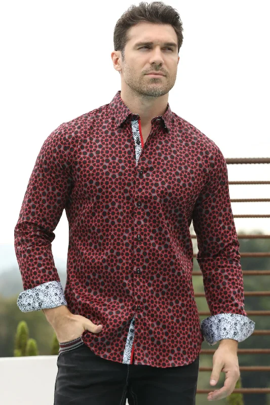 Men's Rugby Shirts for a Sporty LookSmall Print Satin Cotton/Spandex Long Sleeve Shirt Men's Rugby Shirts for a Sporty LookSmall Print Satin Cotton/Spandex Long Sleeve Shirt