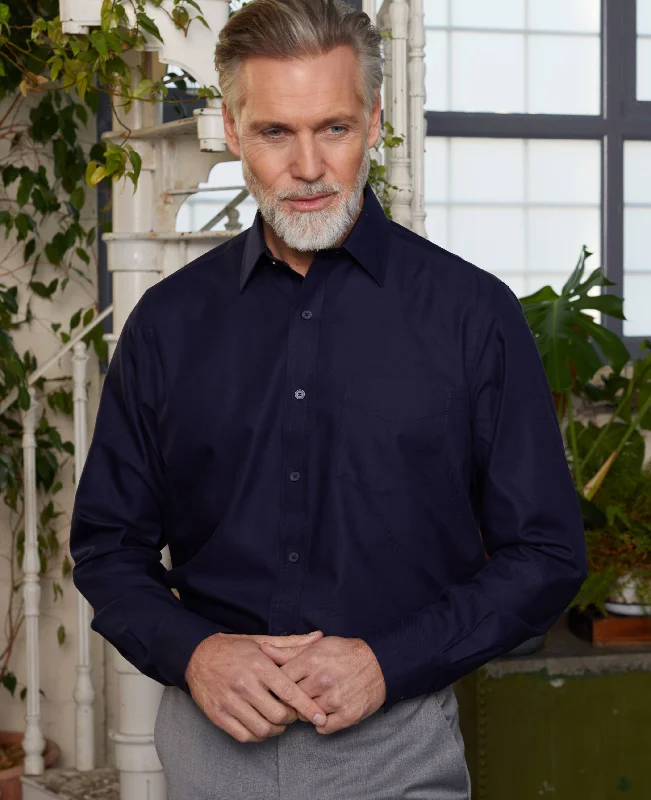 Men's Custom-Fit Shirts for a Personalized LookNavy Fine Twill Classic Fit Non-Iron Formal Shirt - Single Cuff Men's Custom-Fit Shirts for a Personalized LookNavy Fine Twill Classic Fit Non-Iron Formal Shirt - Single Cuff