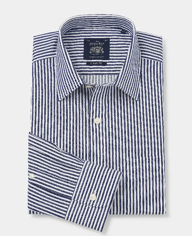 Men's Casual Friday Shirts for Relaxed Office DaysNavy White Stripe Classic Fit Non-Iron Formal Shirt - Single Cuff Men's Casual Friday Shirts for Relaxed Office DaysNavy White Stripe Classic Fit Non-Iron Formal Shirt - Single Cuff