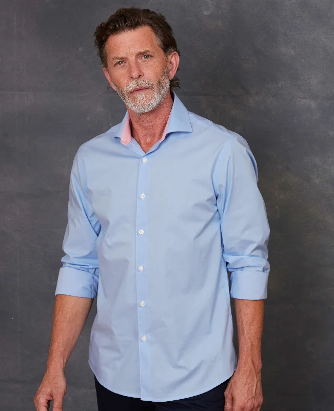 Men's Insulated Shirts for Cold WeatherBlue Dobby Slim Fit Smart-Casual Shirt - Single Cuff