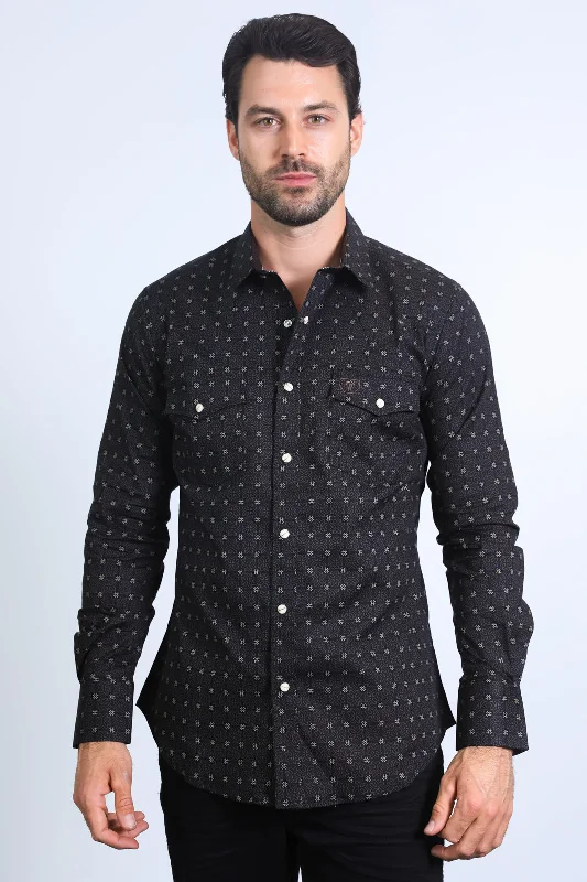 Men's Smart Casual Shirts for Business Casual SettingsMens Western Modern Fit Cotton/Spandex Long Sleeve Black Shirt with Snaps Men's Smart Casual Shirts for Business Casual SettingsMens Western Modern Fit Cotton/Spandex Long Sleeve Black Shirt with Snaps