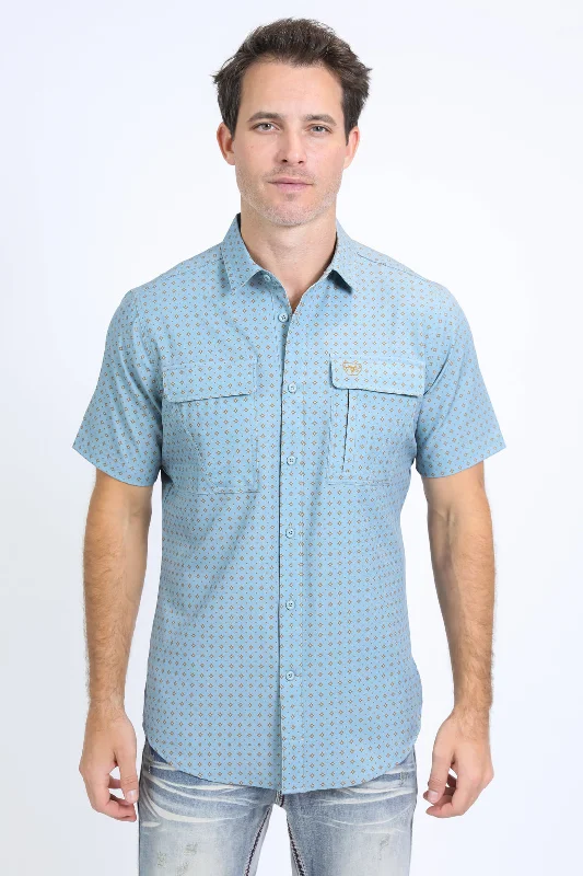 Men's Long-Sleeve Shirts for Year-Round WearMens Performance Western Short Sleeve Aztec Print Slate Shirt