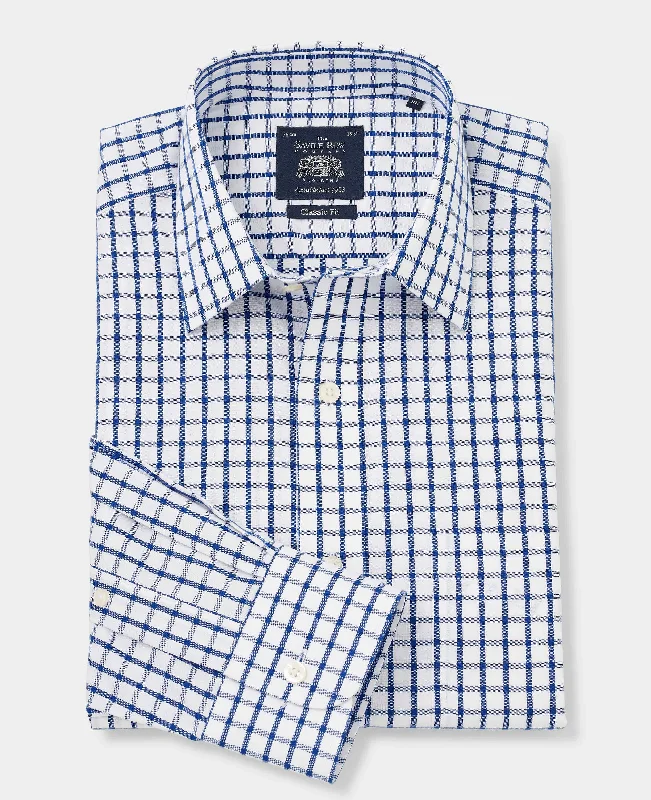 Men's Checkered Shirts for a Retro FeelWhite Blue Check Classic Fit Non-Iron Formal Shirt - Single Cuff
