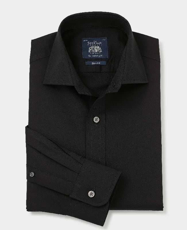 Men's Pattern-Clashing Shirts for Bold FashionBlack Fine Twill Slim Fit Formal Shirt - Single Cuff Men's Pattern-Clashing Shirts for Bold FashionBlack Fine Twill Slim Fit Formal Shirt - Single Cuff