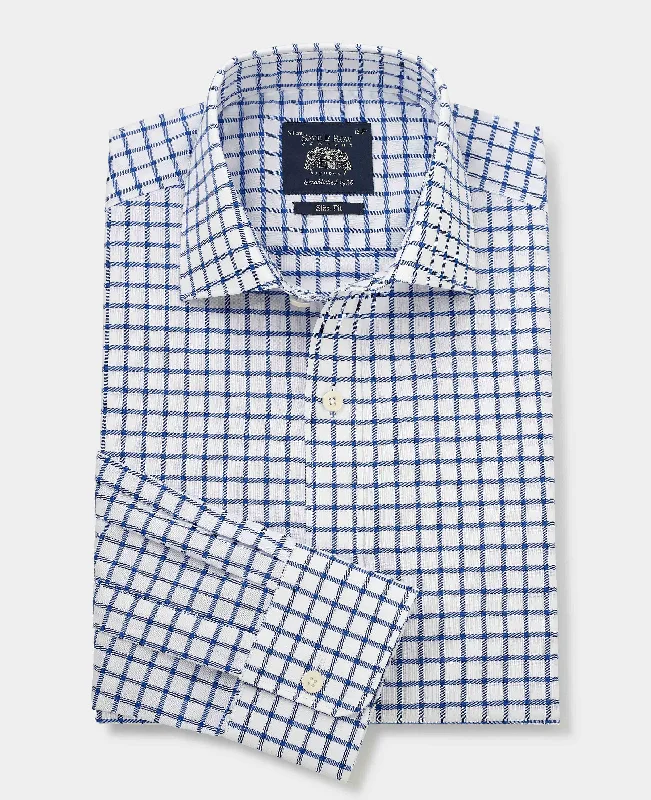 Men's Spread-Collar Shirts for a Bold StatementBlue Window Check Slim Fit Shirt - Single Cuff