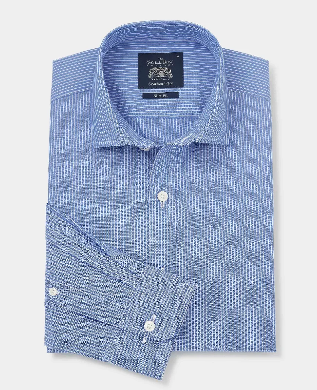 Men's Long-Sleeve Shirts for Year-Round WearBlue Poplin Stripe Slim Fit Smart Casual Shirt - Single Cuff Men's Long-Sleeve Shirts for Year-Round WearBlue Poplin Stripe Slim Fit Smart Casual Shirt - Single Cuff