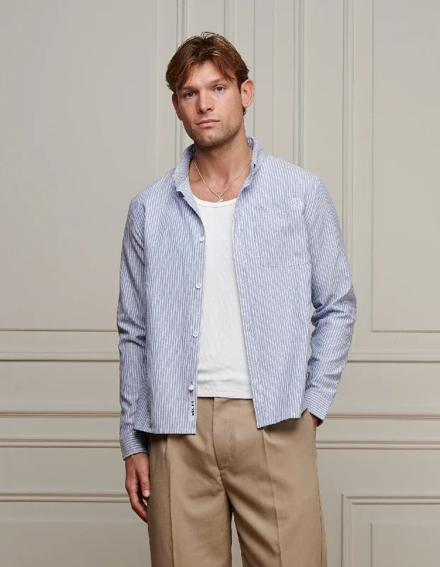 Men's Machine-Washable Shirts for ConvenienceBlue/White L/S Striped Oxford Shirt