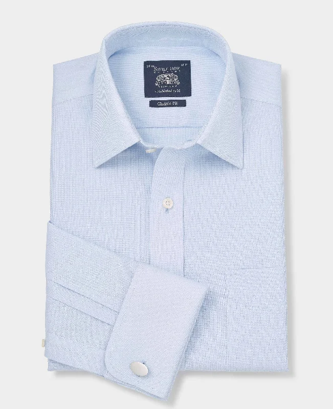 Men's Striped Shirts for a Maritime TwistLight Blue Cotton Classic Fit Non-Iron Shirt - Double Cuff