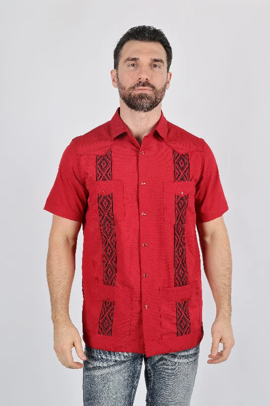 Men's Muscle Fit T-Shirts for a Body-Hugging FitMen's Modern Red GUAYABERA Shirt
