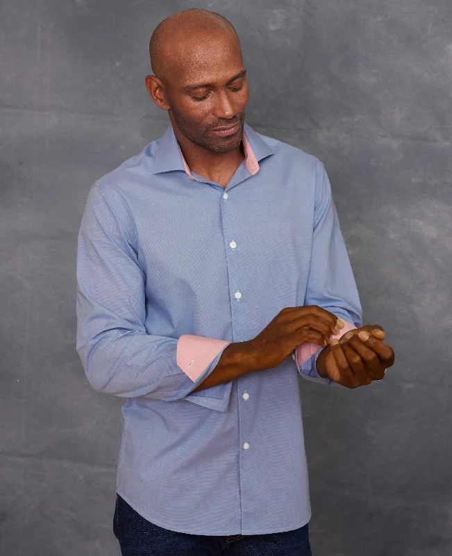 Men's Monochrome Shirts for a Minimalist VibeNavy Cotton Micro Dobby Slim Fit Smart-Casual Shirt - Single Cuff Men's Monochrome Shirts for a Minimalist VibeNavy Cotton Micro Dobby Slim Fit Smart-Casual Shirt - Single Cuff