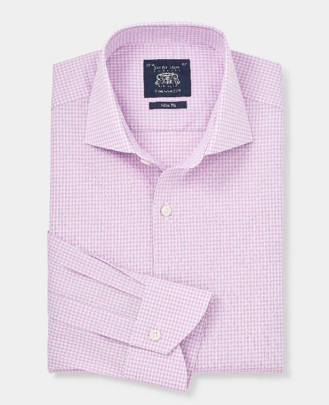 Men's French-Cuff Shirts for a Sophisticated EdgeLilac Slim Fit Gingham Formal Shirt - Single Cuff Men's French-Cuff Shirts for a Sophisticated EdgeLilac Slim Fit Gingham Formal Shirt - Single Cuff