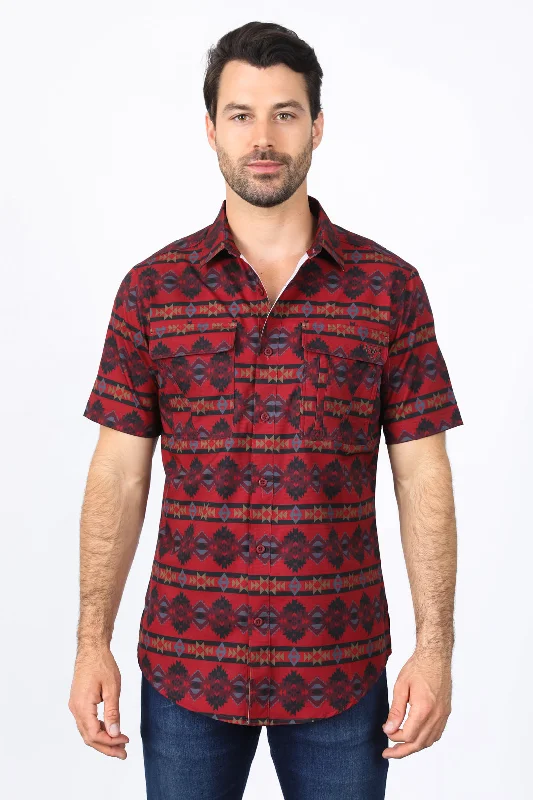 Men's Hunting Shirts for Camouflage and ComfortMens Performance Classic Fit Western Short Sleeve Aztec Print Red Shirt Men's Hunting Shirts for Camouflage and ComfortMens Performance Classic Fit Western Short Sleeve Aztec Print Red Shirt