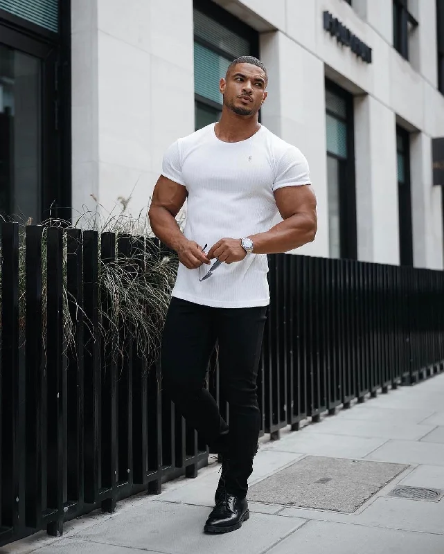Men's Designer Shirts for a Statement PieceFather Sons Classic White Rib Crew T Shirt With Silver Decal - FSH636 Men's Designer Shirts for a Statement PieceFather Sons Classic White Rib Crew T Shirt With Silver Decal - FSH636