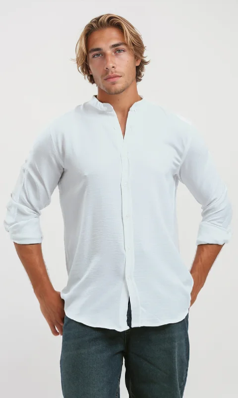 Durable Men's Work ShirtsO191186 White Textured Shirt With Mandarin Collar