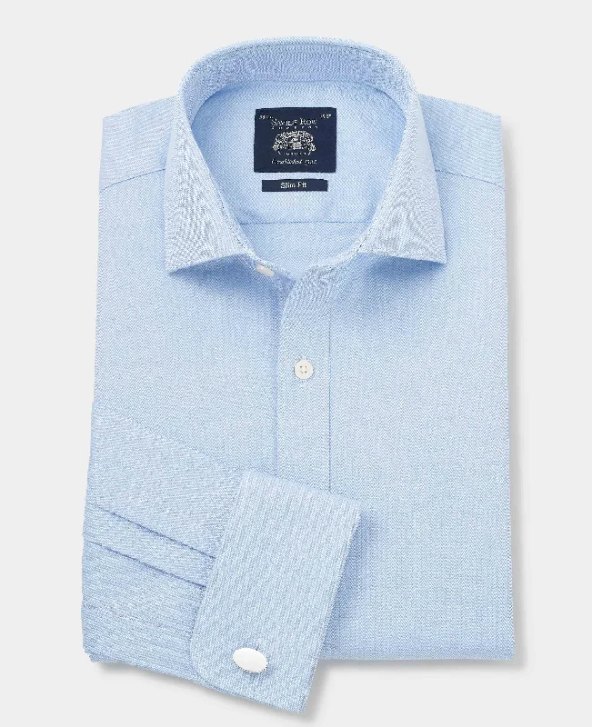 Men's Big and Tall Shirts for Added ComfortBlue Cotton Herringbone Slim Fit Formal Shirt - Double Cuff Men's Big and Tall Shirts for Added ComfortBlue Cotton Herringbone Slim Fit Formal Shirt - Double Cuff