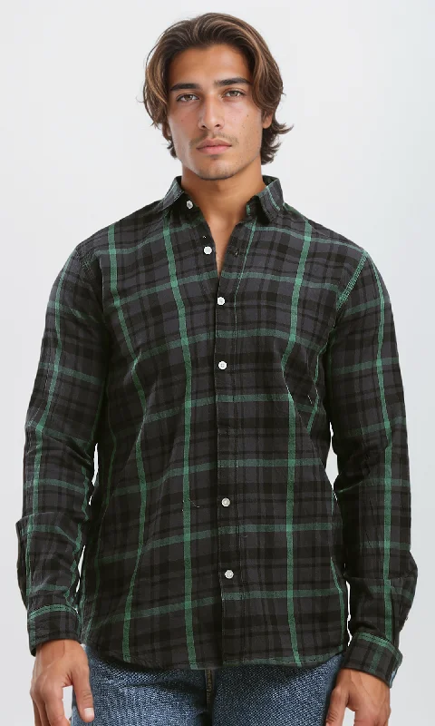 Men's Unique Dress Shirts for a Statement LookO179970 Cotton Tartan Shirt With Turn Down Collar - Black & Green Men's Unique Dress Shirts for a Statement LookO179970 Cotton Tartan Shirt With Turn Down Collar - Black & Green