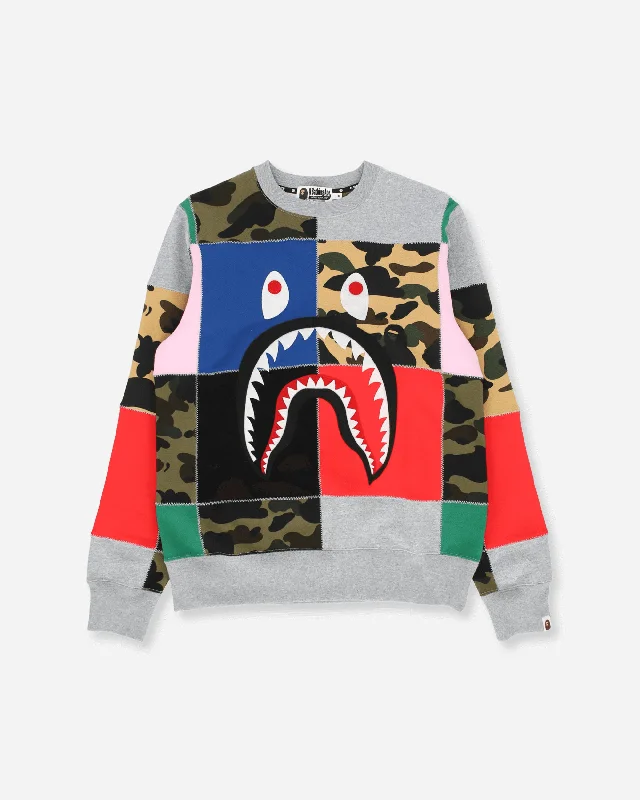 Comfortable Men's Fleece HoodiesMen's Patchwork Shark Wide Crewneck Sweatshirt Multicolor