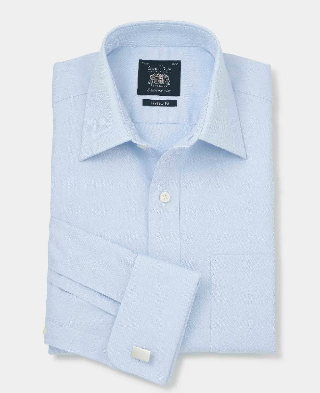 Men's Patterned Button-Down Shirts for Added InterestSky Blue Diamond Dobby Classic Fit Formal Shirt - Double Cuff Men's Patterned Button-Down Shirts for Added InterestSky Blue Diamond Dobby Classic Fit Formal Shirt - Double Cuff