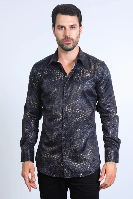 Men's Patterned Dress Shirts for a Unique TwistMens Modern Fit Stretch Foil Fashion Black Shirt Men's Patterned Dress Shirts for a Unique TwistMens Modern Fit Stretch Foil Fashion Black Shirt