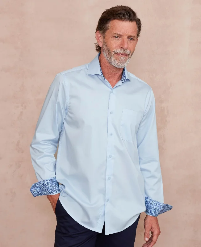 Men's Sleeveless Shirts for Summer ComfortPale Blue Cotton Twill Classic Fit Smart-Casual Shirt - Single Cuff