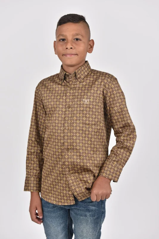 Men's Striped Shirts for a Maritime TwistKid's Cotton Brown Monogram Digital Print Dress Shirt Men's Striped Shirts for a Maritime TwistKid's Cotton Brown Monogram Digital Print Dress Shirt