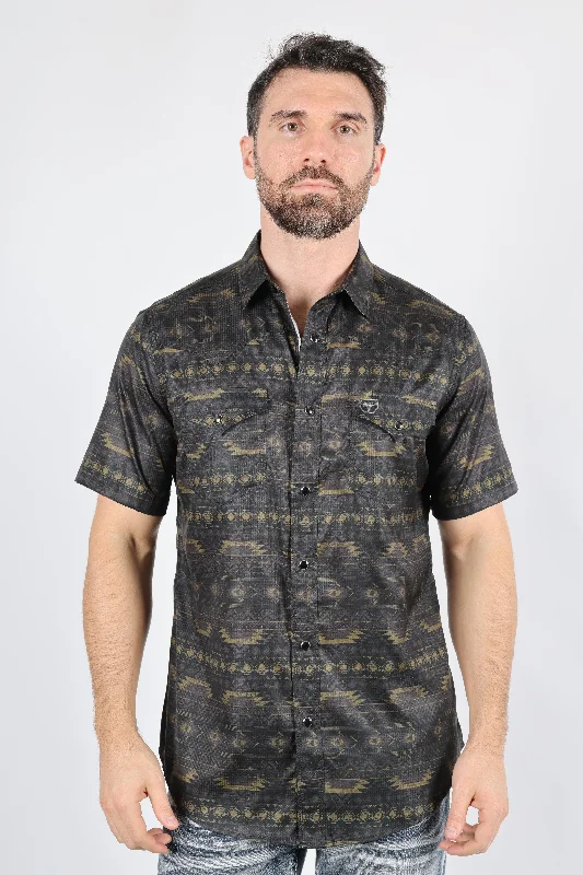 Men's Floral Print Shirts for Spring and SummerMens Performance Classic Fit Western Short Sleeve Aztec Print Shirt