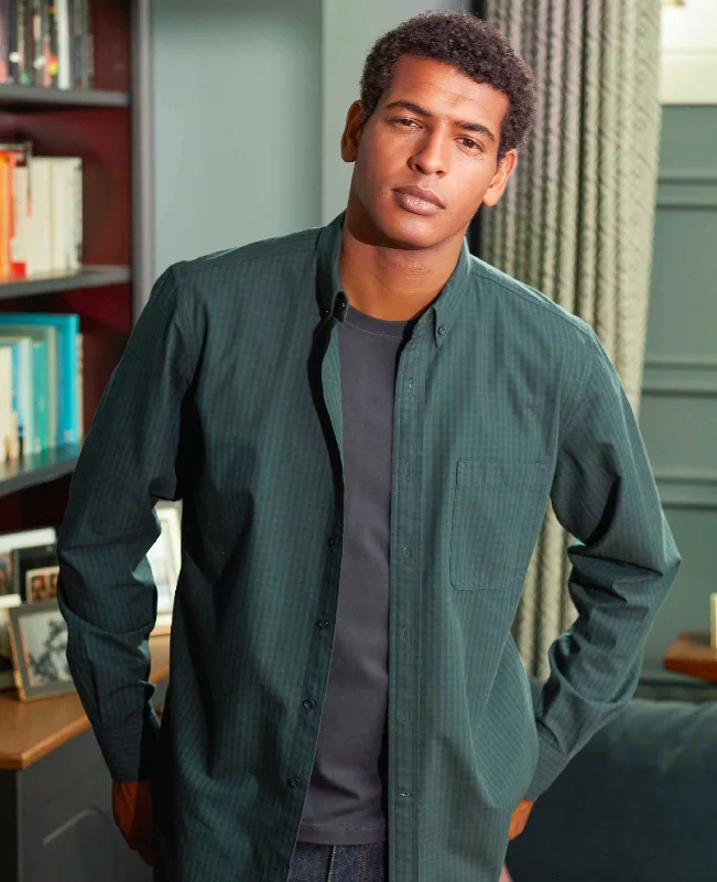 Comfortable Men's Flannel ShirtsNavy Green Classic Fit Button-Down Gingham Shirt