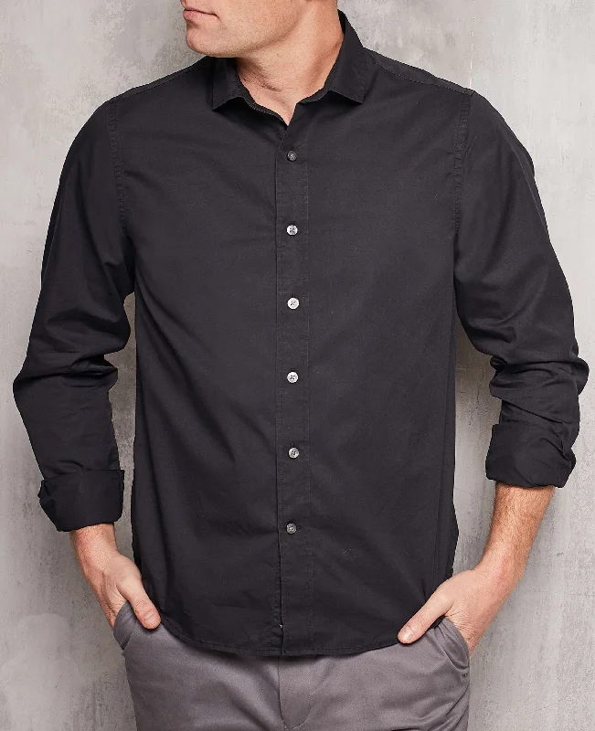 Men's Custom-Fit Shirts for a Personalized LookBlack Twill Slim Fit Shirt in Shorter Length Men's Custom-Fit Shirts for a Personalized LookBlack Twill Slim Fit Shirt in Shorter Length