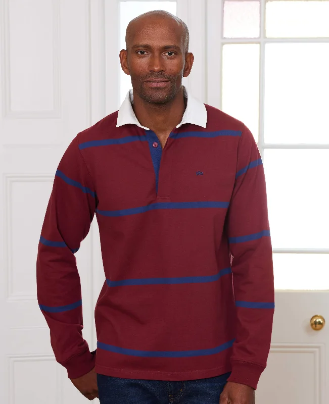 Men's Solid-Color Block Shirts for a Bold StatementBurgundy Navy Stripe Heavyweight Cotton Jersey Rugby Shirt Men's Solid-Color Block Shirts for a Bold StatementBurgundy Navy Stripe Heavyweight Cotton Jersey Rugby Shirt
