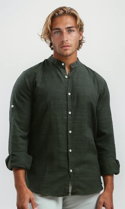 Men's Breathable Shirts for Warm ClimatesO192125 Heather Dark Khaki Shirt Mandarin Collar
