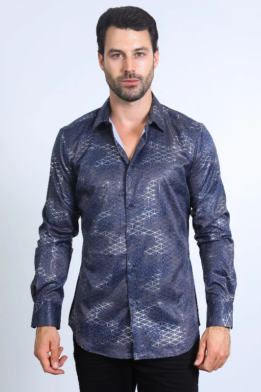 Men's Geometric Print Shirts for a Modern TwistMens Modern Fit Stretch Foil Fashion Grey Shirt Men's Geometric Print Shirts for a Modern TwistMens Modern Fit Stretch Foil Fashion Grey Shirt