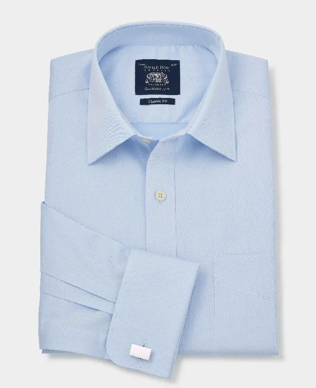 Men's Patterned Casual Shirts for Relaxed StylingSky Blue Cotton Twill Classic Fit Shirt - Single or Double Cuff