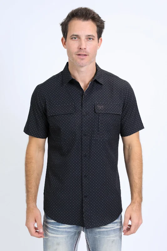 Men's Breathable Shirts for Warm ClimatesMens Performance Western Short Sleeve Aztec Print Black Shirt