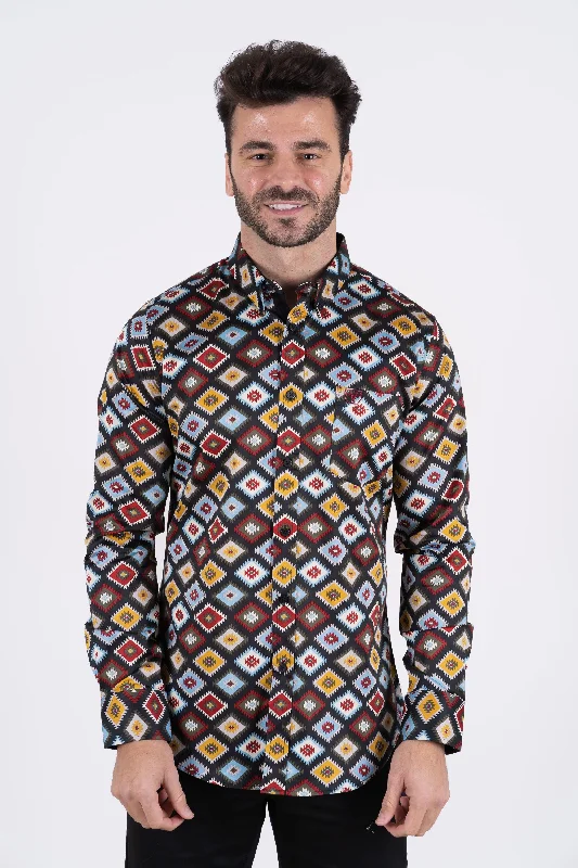 Men's Muscle Fit T-Shirts for a Body-Hugging FitMen's Cotton Black Digital Print Dress Shirt Men's Muscle Fit T-Shirts for a Body-Hugging FitMen's Cotton Black Digital Print Dress Shirt