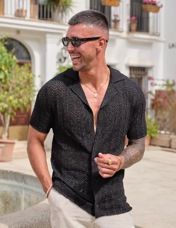 Men's Big and Tall Shirts for Added ComfortBlack Crochet Shirt