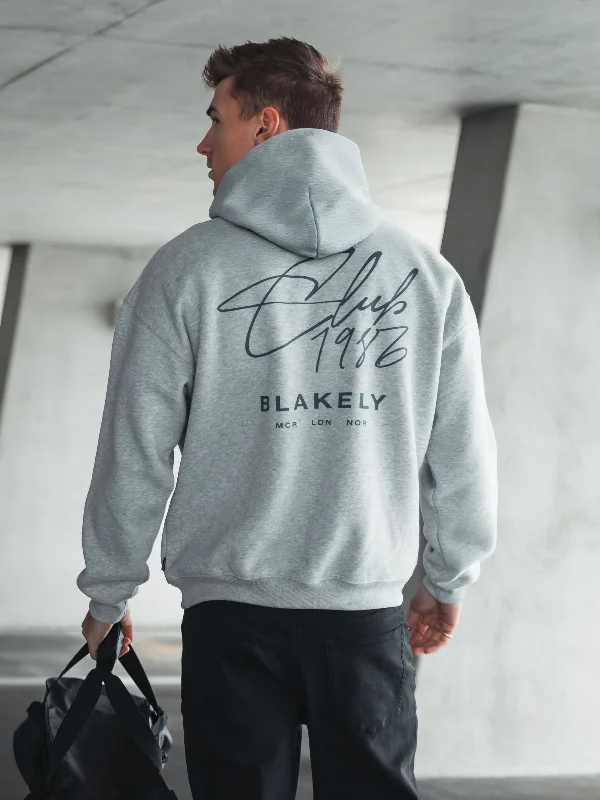 Men's Hoodies with Flannel LiningClub Relaxed Hoodie - Marl Grey & Teal