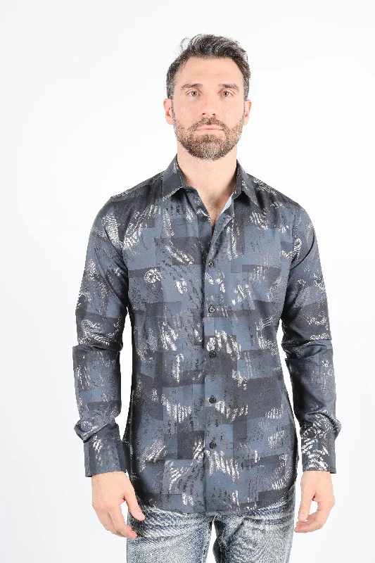 Men's Wingtip-Collar Shirts for a Classic TouchMens Modern Fit Stretch Foiled Black Long Sleeve Shirt Men's Wingtip-Collar Shirts for a Classic TouchMens Modern Fit Stretch Foiled Black Long Sleeve Shirt