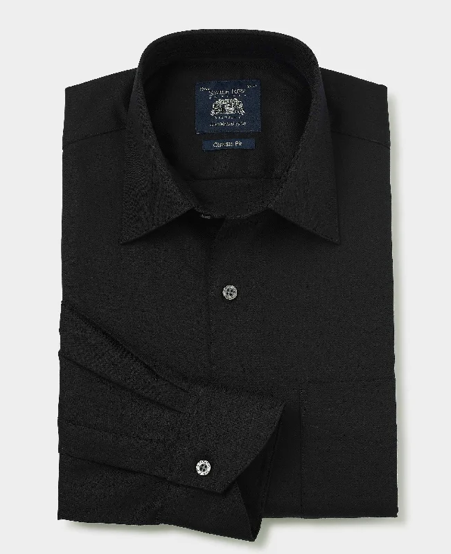 Men's Camping Shirts for Outdoor AdventuresBlack Cotton Herringbone Classic Fit Formal Shirt - Single Cuff Men's Camping Shirts for Outdoor AdventuresBlack Cotton Herringbone Classic Fit Formal Shirt - Single Cuff