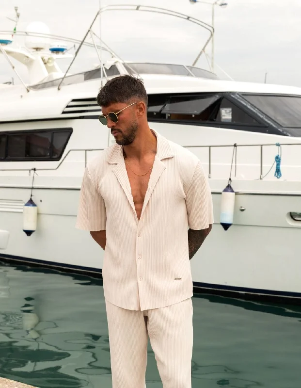 Men's Wrinkle-Free Shirts for Easy CareEcru Pleated S/S Resort Shirt