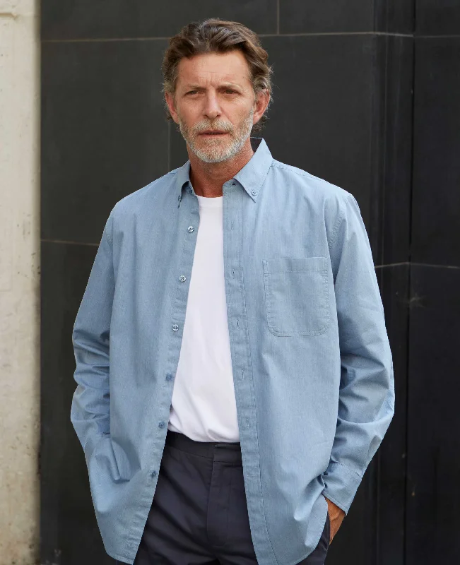 Men's Striped Shirts for a Maritime TwistDenim Blue Melange Classic Fit Button-Down Shirt Men's Striped Shirts for a Maritime TwistDenim Blue Melange Classic Fit Button-Down Shirt