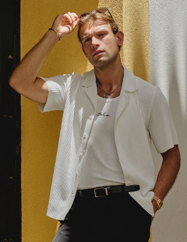 Men's Limited Edition Shirts for ExclusivityWhite Pleated S/S Resort Shirt