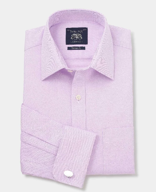 Men's Regular-Fit Shirts for a Classic FitLilac Cotton Herringbone Classic Fit Formal Shirt - Double Cuff Men's Regular-Fit Shirts for a Classic FitLilac Cotton Herringbone Classic Fit Formal Shirt - Double Cuff
