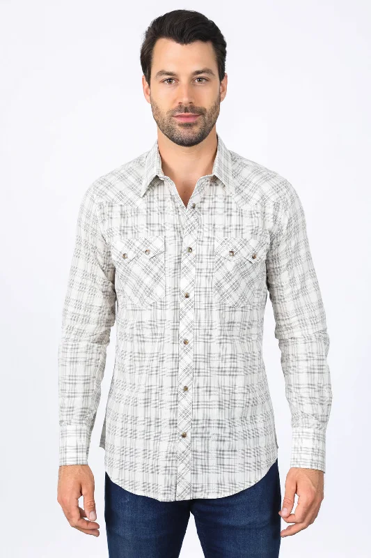 Men's Machine-Washable Shirts for ConvenienceMens Western Checkered White Long Sleeve Shirts Men's Machine-Washable Shirts for ConvenienceMens Western Checkered White Long Sleeve Shirts
