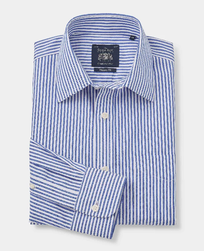 Men's Tab-Collar Shirts for a Crisp LookBlue Twill Stripe Classic Fit Non-Iron Formal Shirt - Single Cuff Men's Tab-Collar Shirts for a Crisp LookBlue Twill Stripe Classic Fit Non-Iron Formal Shirt - Single Cuff