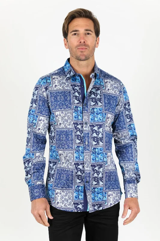 Men's Wingtip-Collar Shirts for a Classic TouchSatin Cotton/Spandex Long Sleeve Shirt - Blue Men's Wingtip-Collar Shirts for a Classic TouchSatin Cotton/Spandex Long Sleeve Shirt - Blue