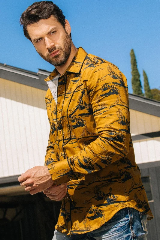 Men's Insulated Shirts for Cold WeatherMens Modern Fit Cotton Stretch Piping Cactus Monogram Print Shirt