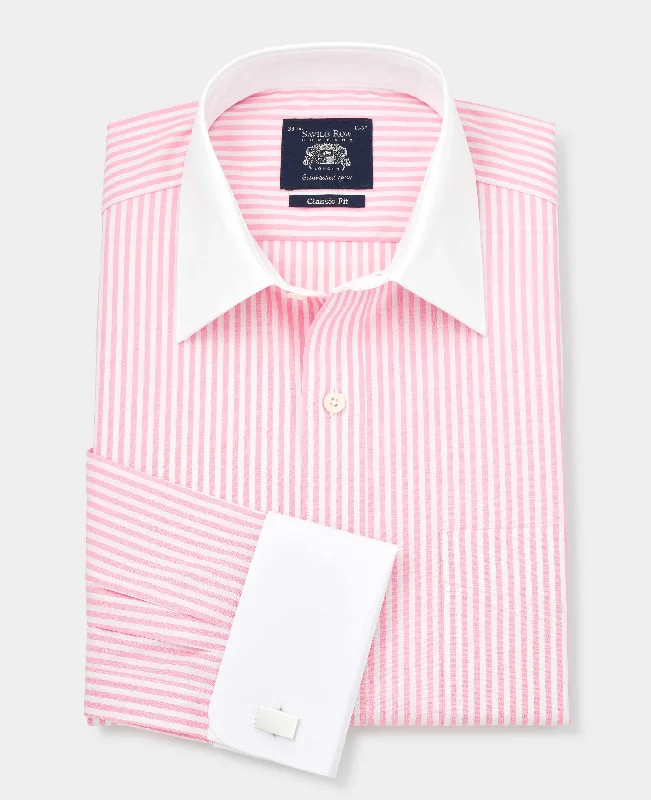 Men's Wingtip-Collar Shirts for a Classic TouchPink Stripe Classic Fit Contrast Collar Formal Shirt With White Collar & Double Cuffs